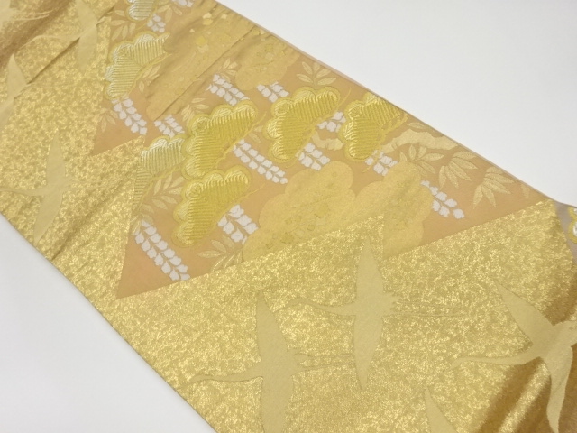 JAPANESE KIMONO / VINTAGE FUKURO OBI / WOVEN PINE & WISTERIA
